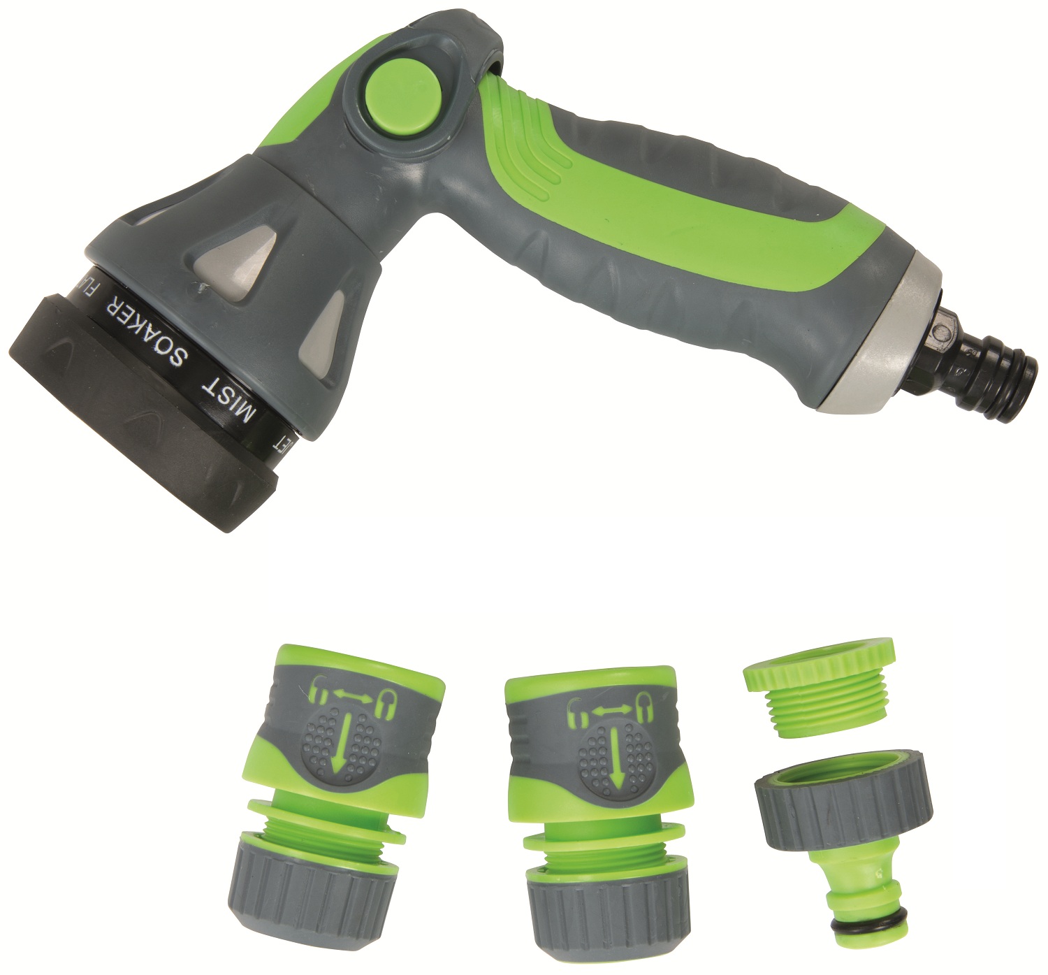 Silverline Garden Hose Pipe Soft Grip Spray Gun Set Inc Connectors 829557 3