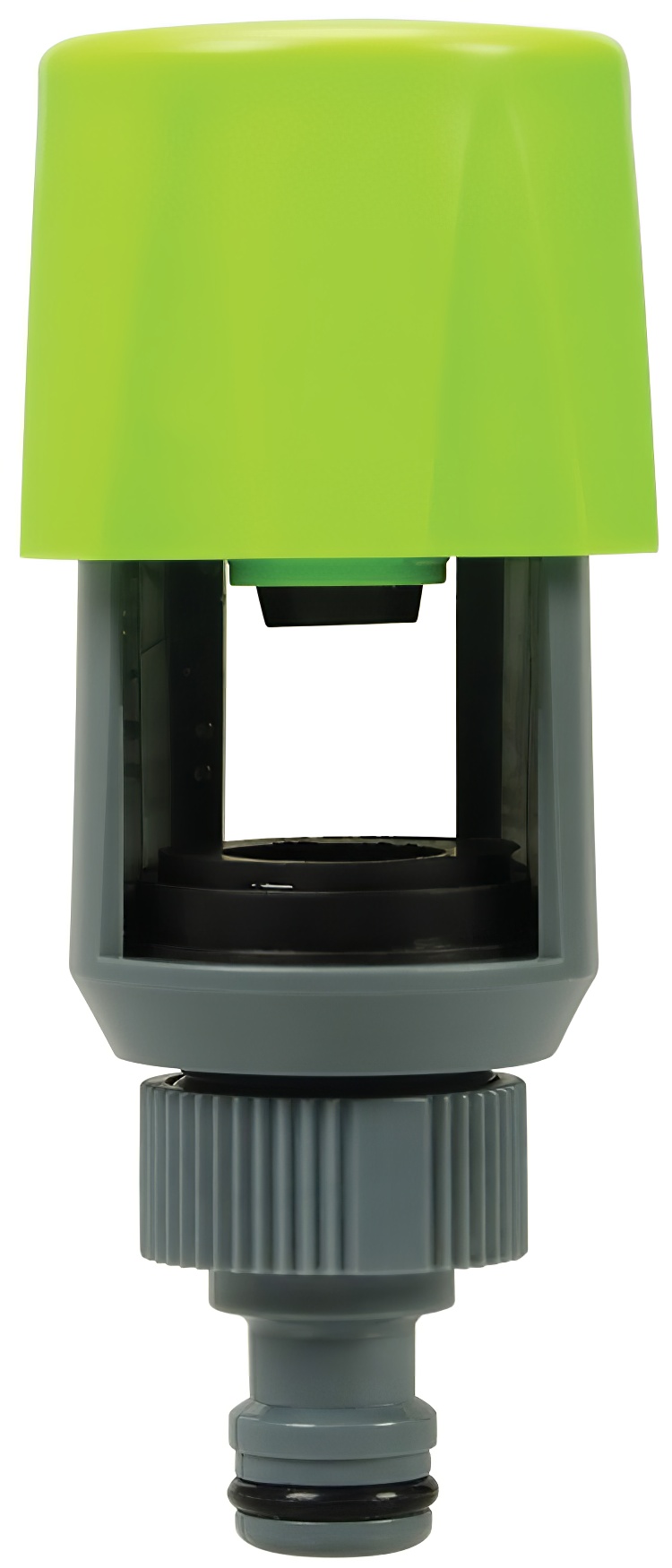 Green and grey universal mixer tap connector with rubber washers for indoor taps tap opening view