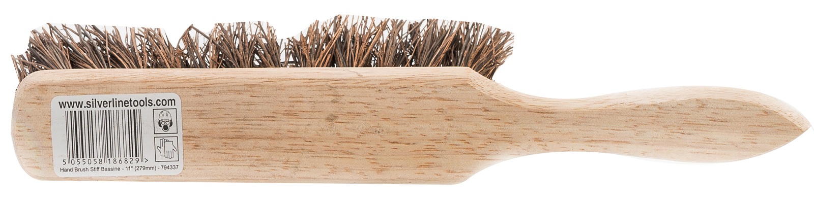 Silverline 794337 Wooden hand brush with stiff bassine bristles, 12 inches long label
