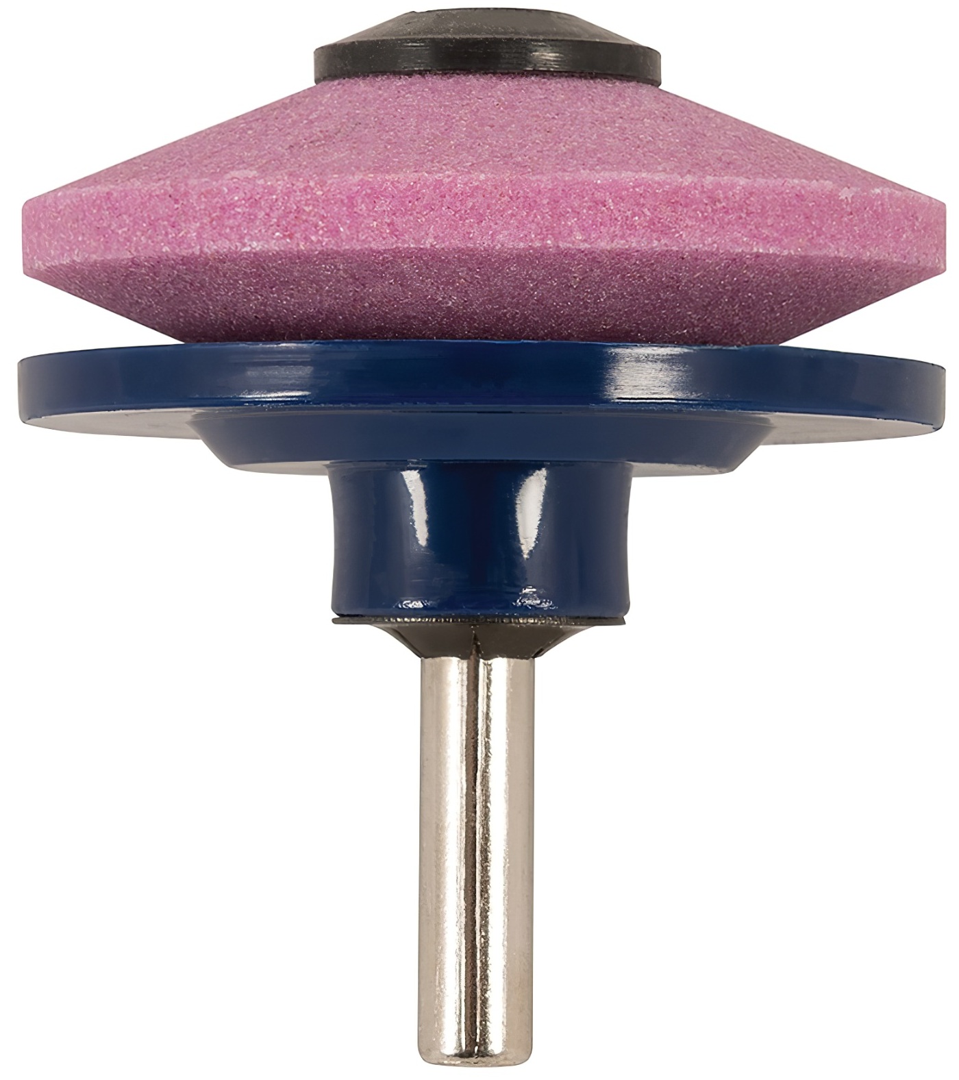 A pink and blue Silverline lawn mower blade and tool sharpener with a 50mm diameter, designed for edge maintenance.
