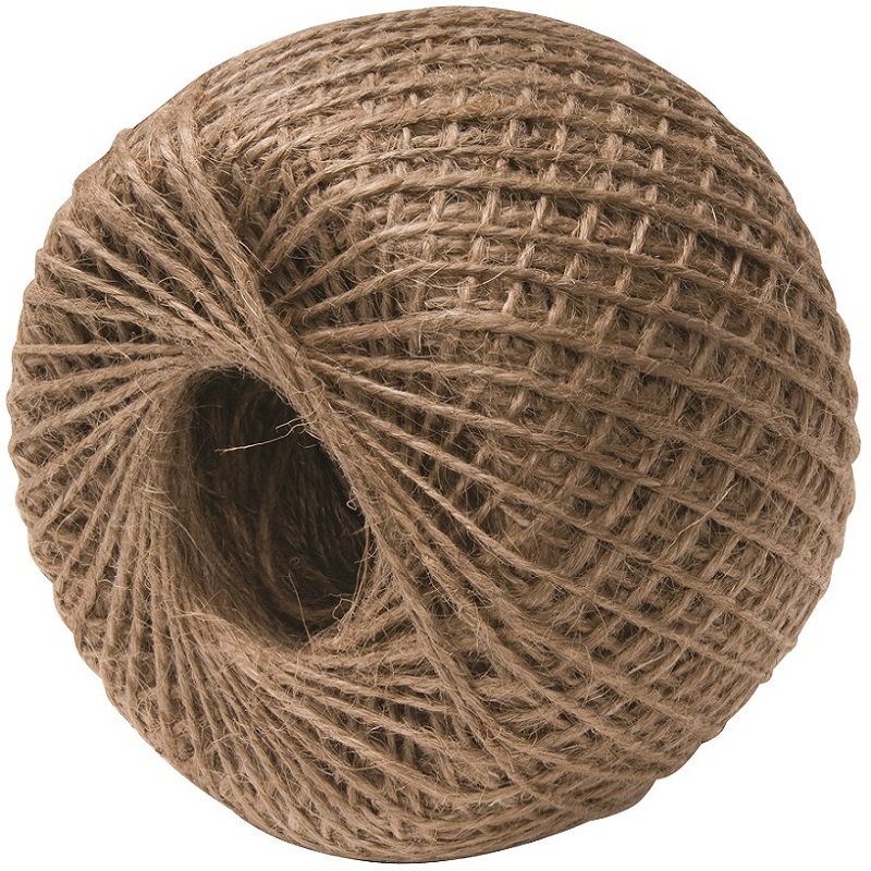 Two balls of natural jute garden twine, suitable for plant tying.