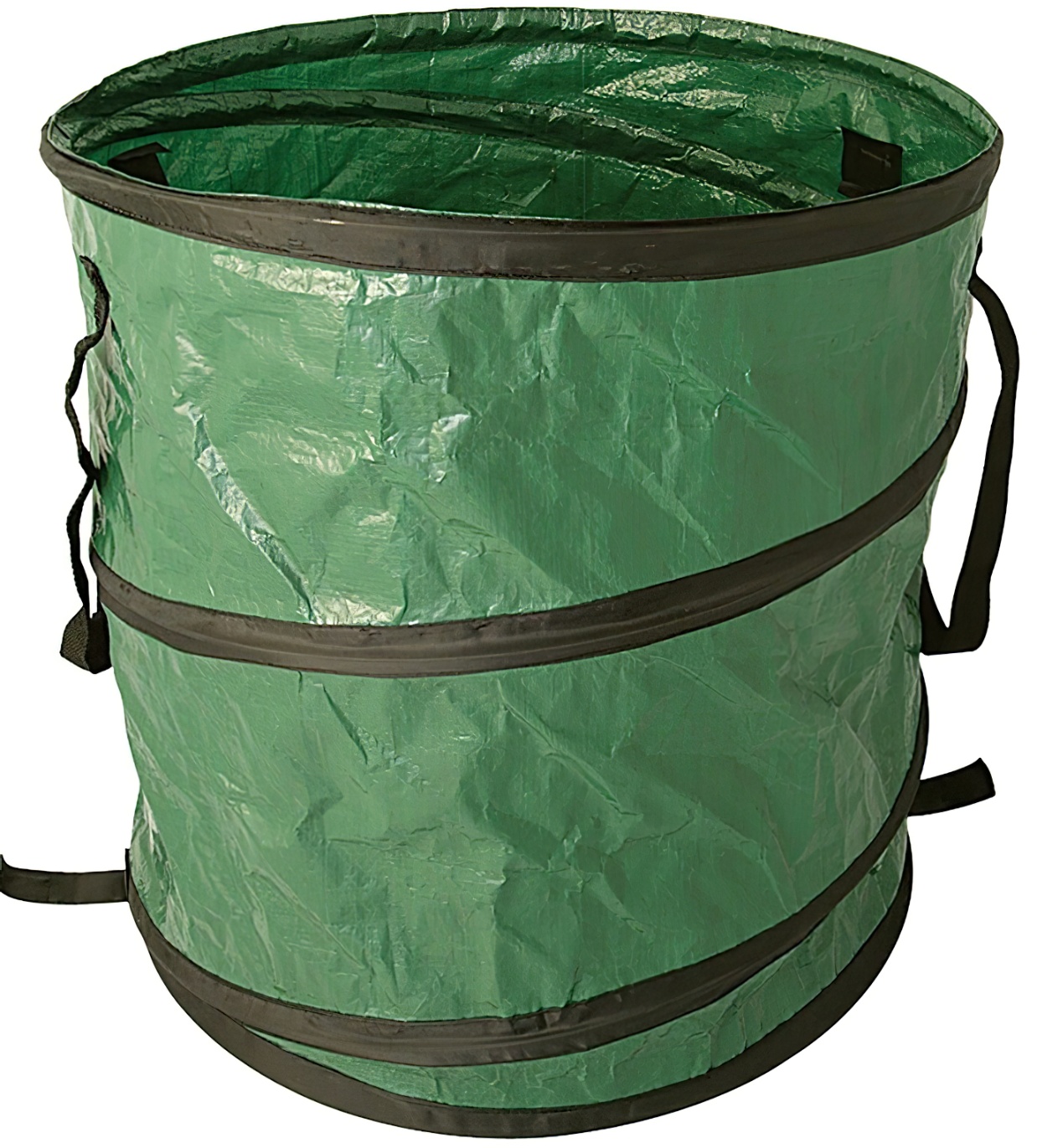 Green pop-up garden refuse sack with handles for waste management.