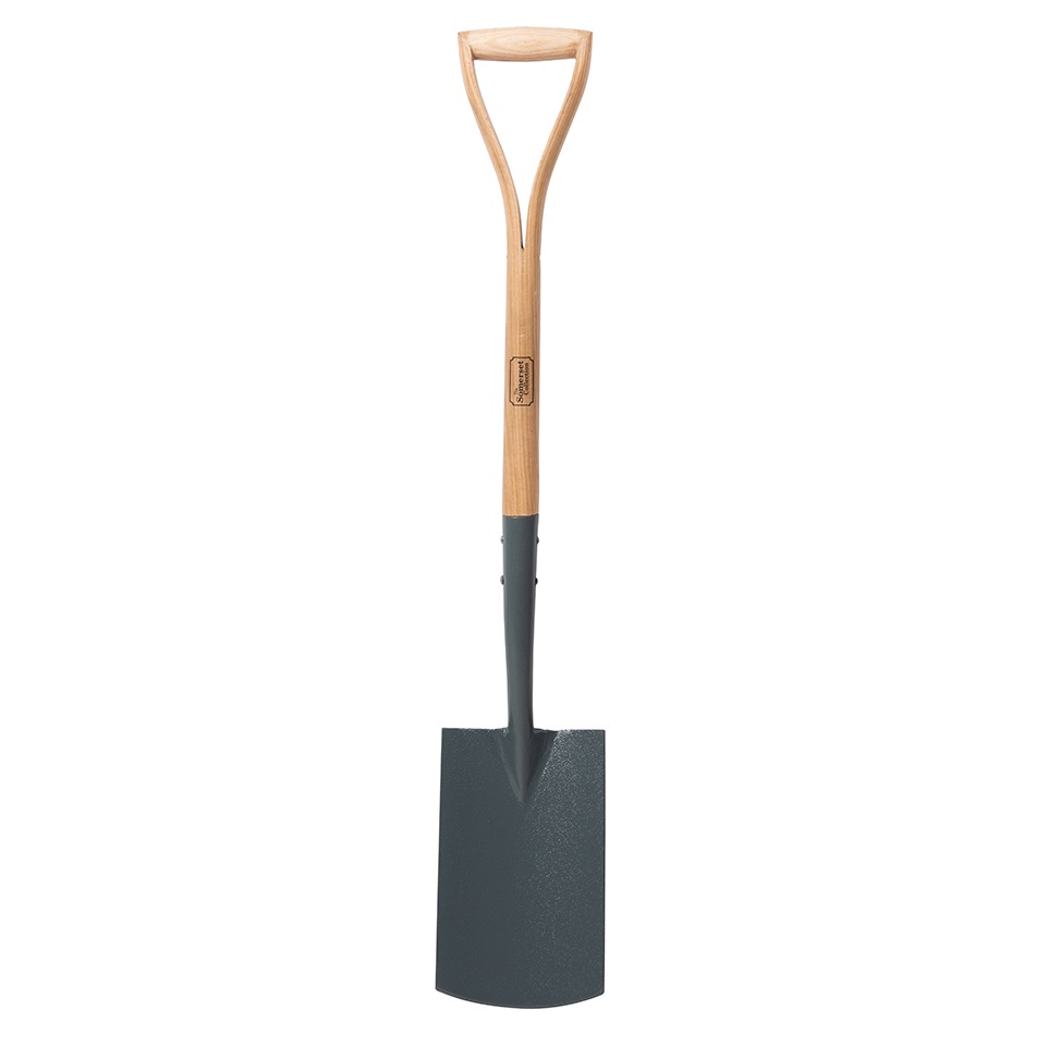 Garden digging spade with wooden handle and metal blade