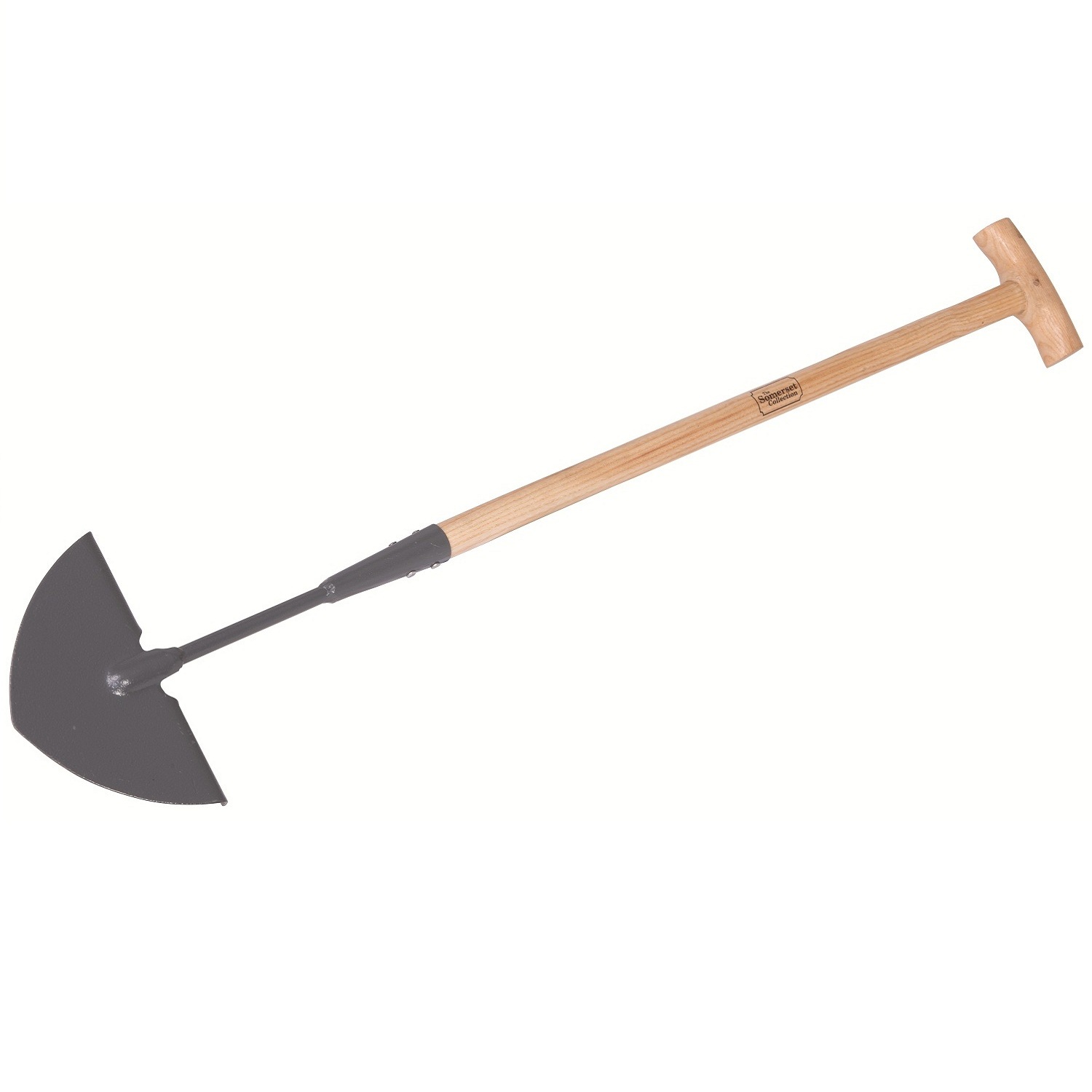 Wooden handled lawn edger with a metal blade for creating clean garden borders.