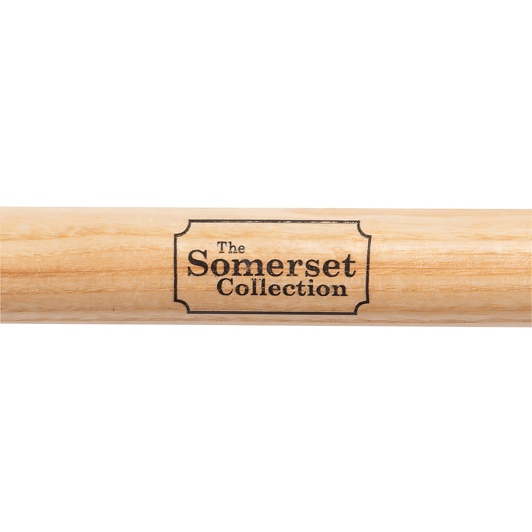 Close-up of the Somerset Collection logo on a wooden handle.