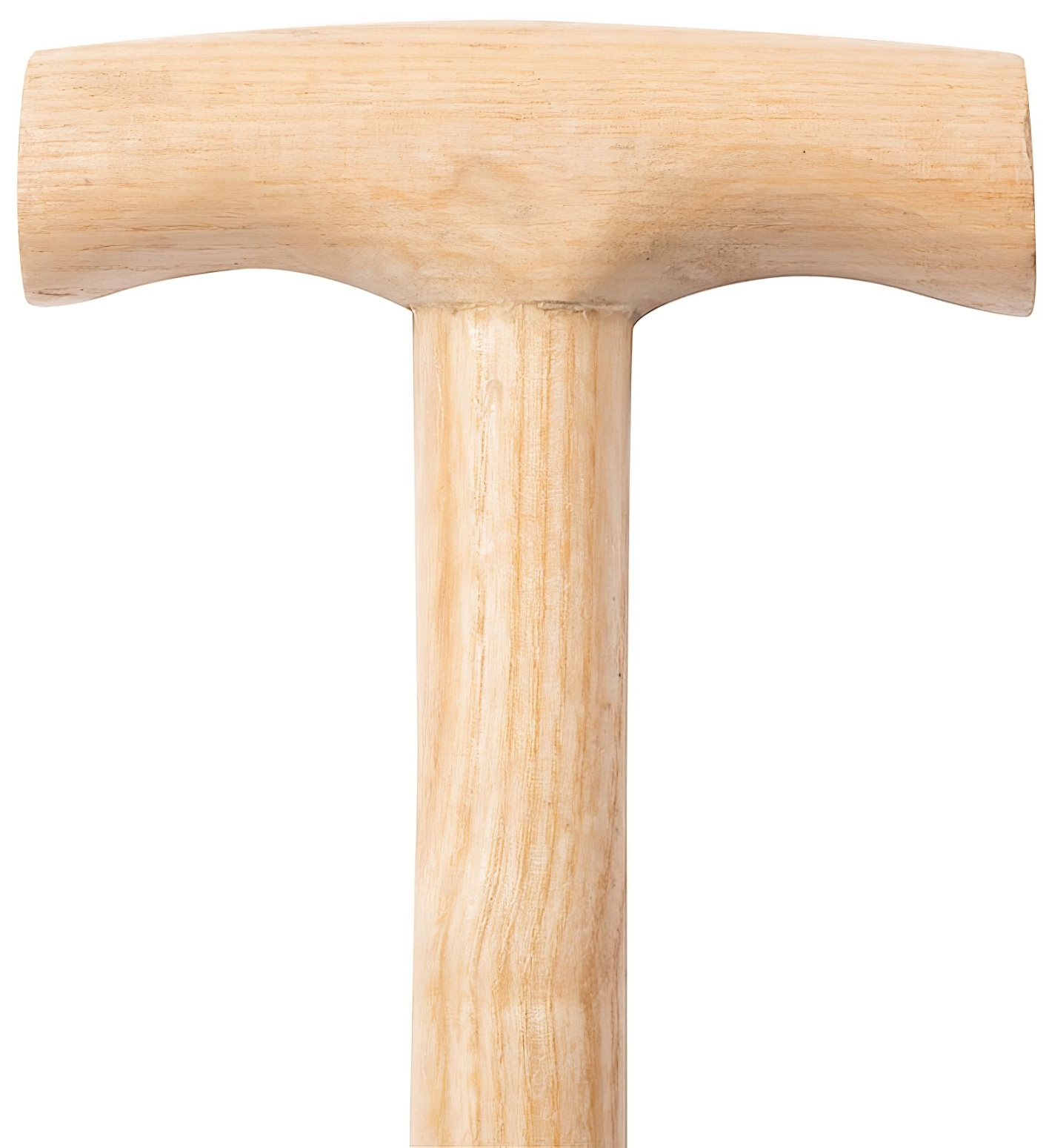 Close-up of the wooden handle of a lawn edger.