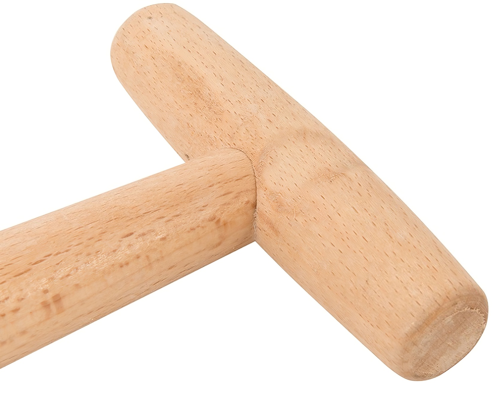 Wooden handle of a garden dibber tool.