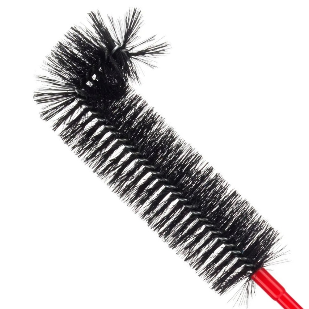 Black bristle duster with a red handle for cleaning radiators and tight spaces.