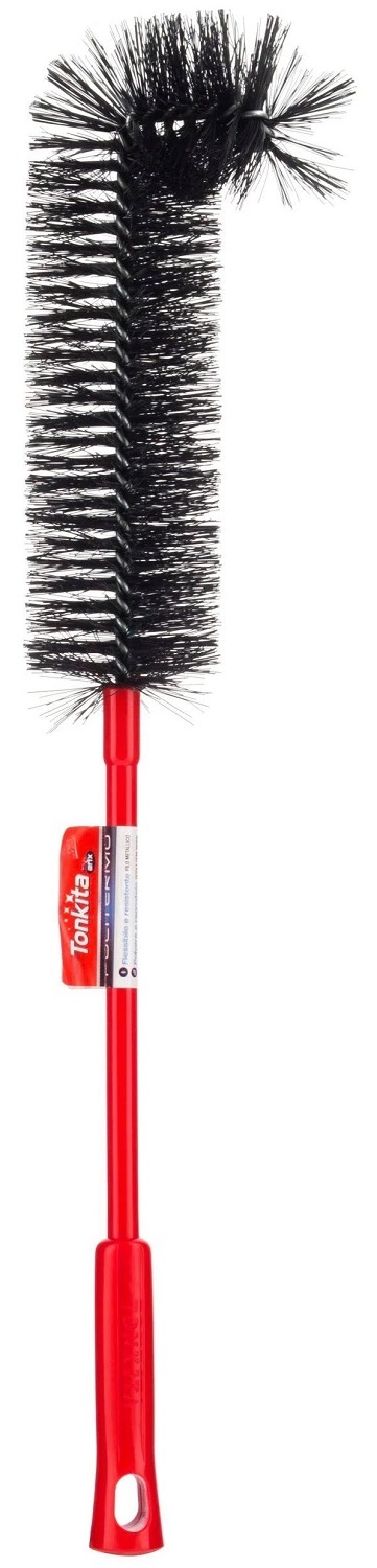 Red Tonkita long reach radiator duster with black bristles for cleaning tight spaces.