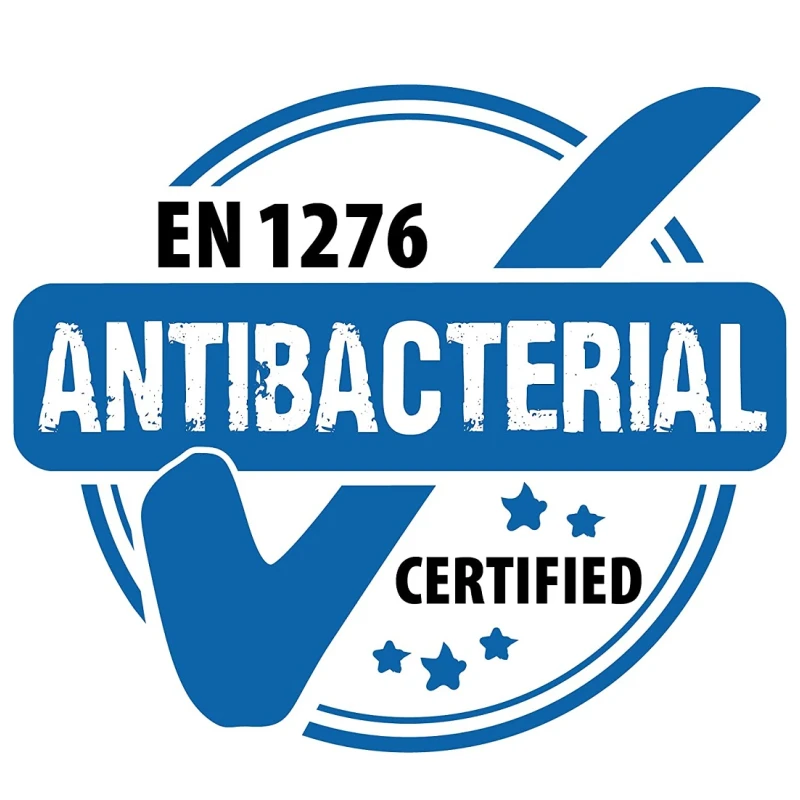 Blue EN 1276 antibacterial logo showing compliance for Big Wipes product safety standards