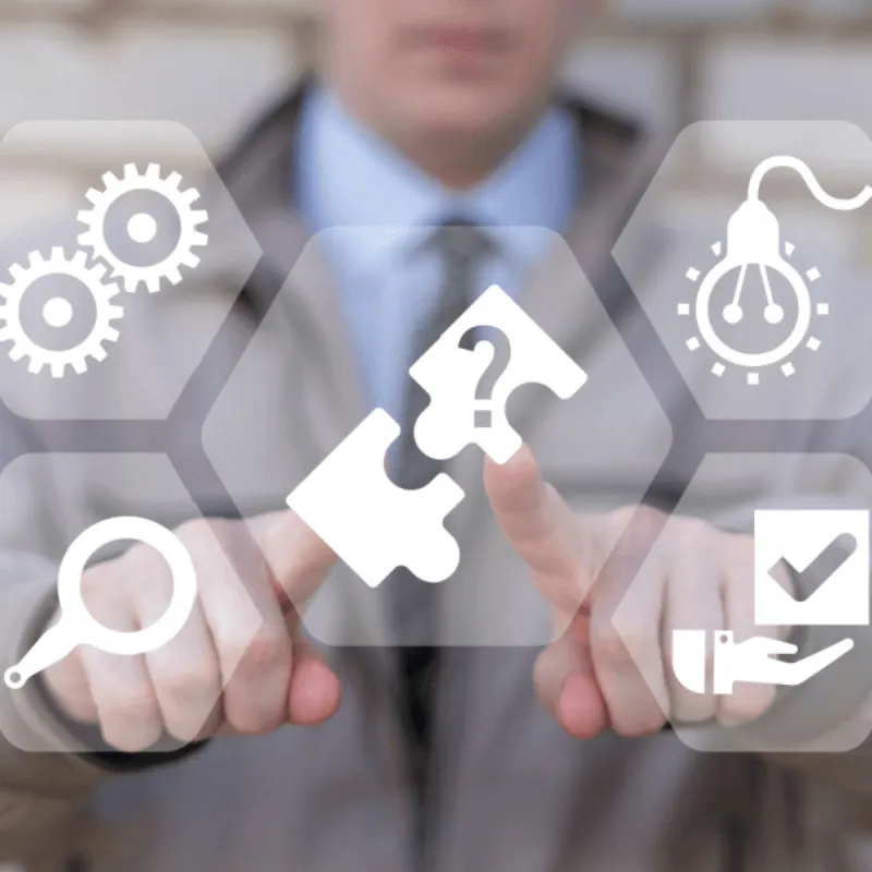 Man engaging with digital technology symbols Product Compatibility