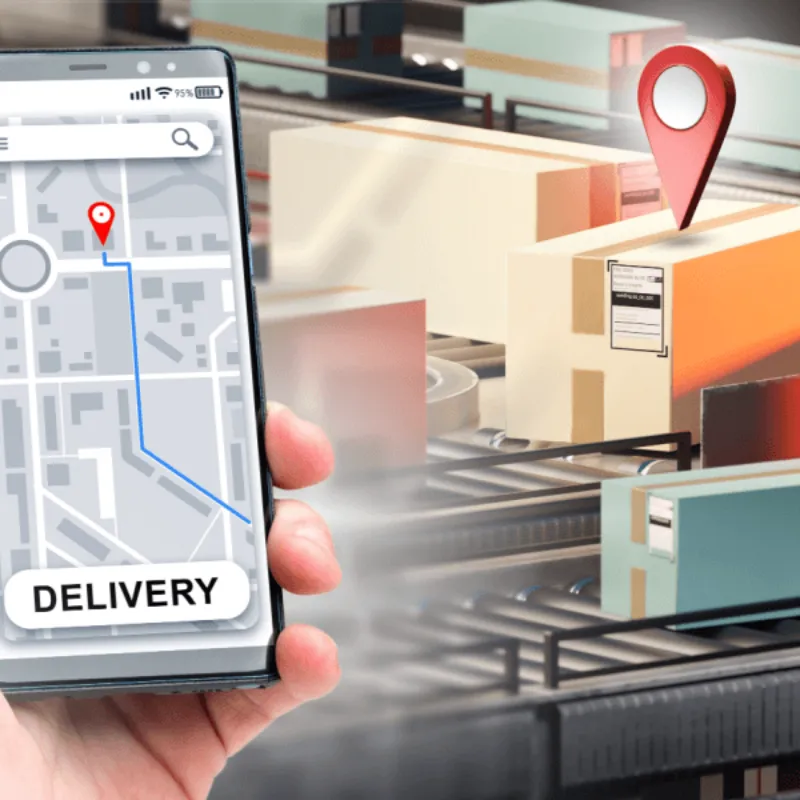 Mobile device showing delivery map next to parcels Shipping and Delivery