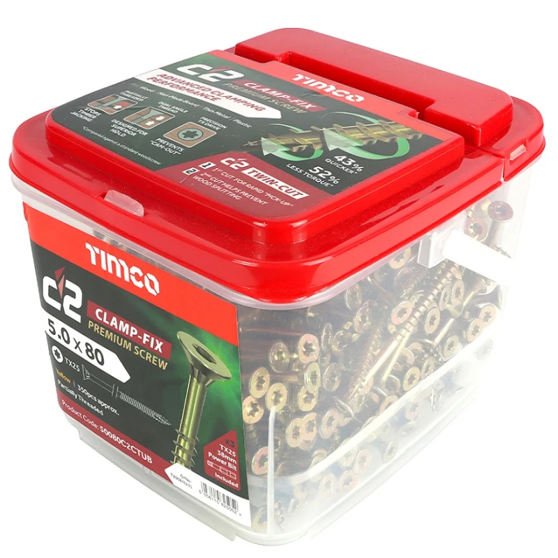 Container of Timco C2 Clamp Fix Premium Torx Wood Screws 5.0 80mm