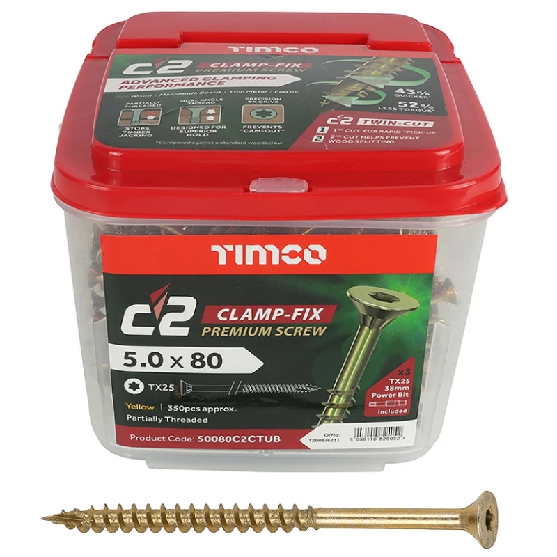 Timco – C2 Clamp Fix Premium Torx Wood Screw – 5.0 80mm (50080C2CTUB) Timco – C2 Clamp Fix Premium Torx Wood Screw – 5.0 80mm (50080C2CTUB)