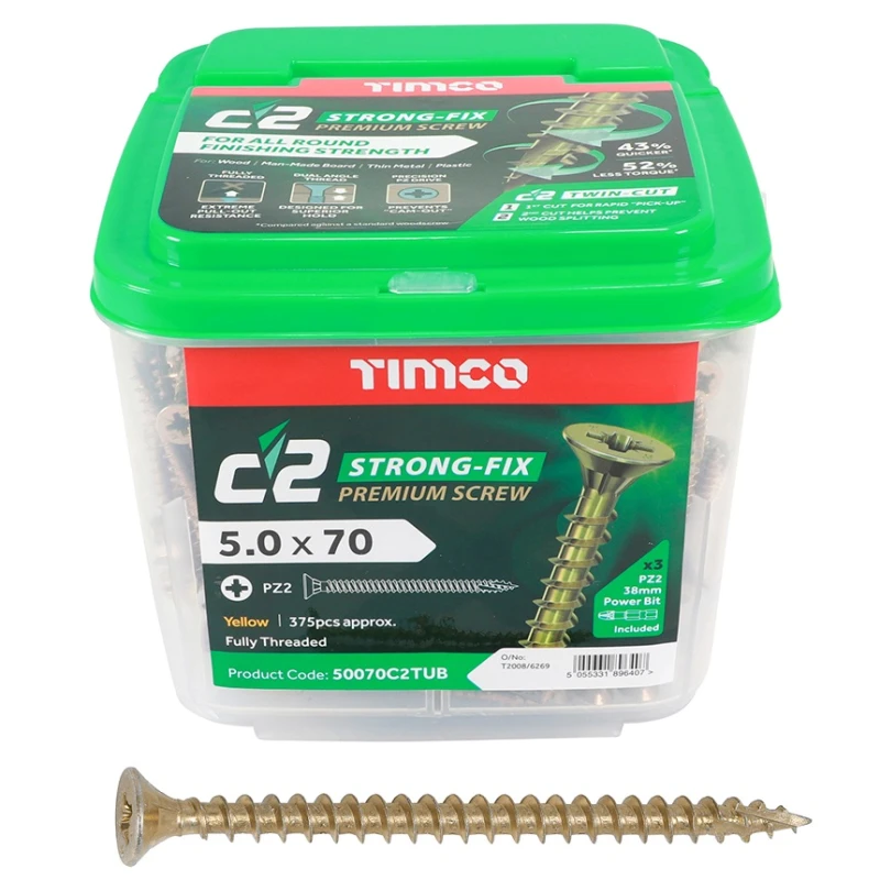 Timco C2 Strong Fix Premium Multi-Use Pozi Screw 5.0 x 70mm Timco – C2 Strong Fix Premium Multi-Use Pozi Screw – 5.0 x 70mm (50070C2TUB)