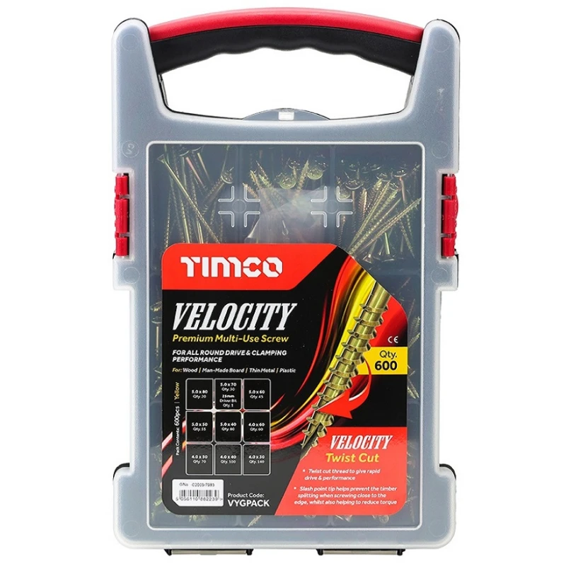 Timco Velocity Premium Multi-Use Screw Mixed Grab Pack – Pozi, 600pc (VYGPACK) Timco – Velocity Premium Multi-Use Screw Mixed Grab Pack – Pozi, 600pc (VYGPACK)