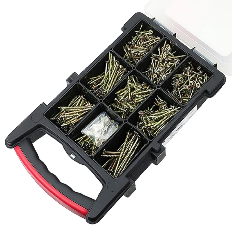 Open case showing assorted screws in compartments.