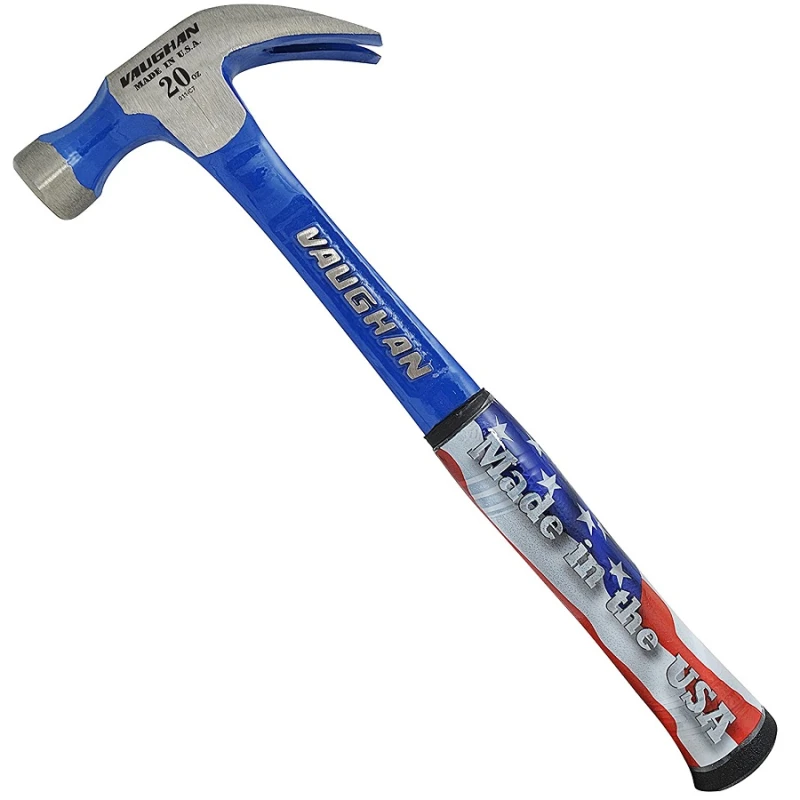 Vaughan Pro Steel Eagle Solid Claw Hammer with blue handle and American flag design on the grip.