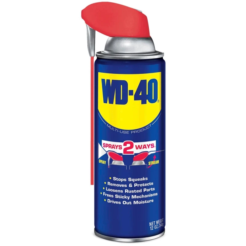 Standard 450ml WD-40 spray can with red straw for targeted application