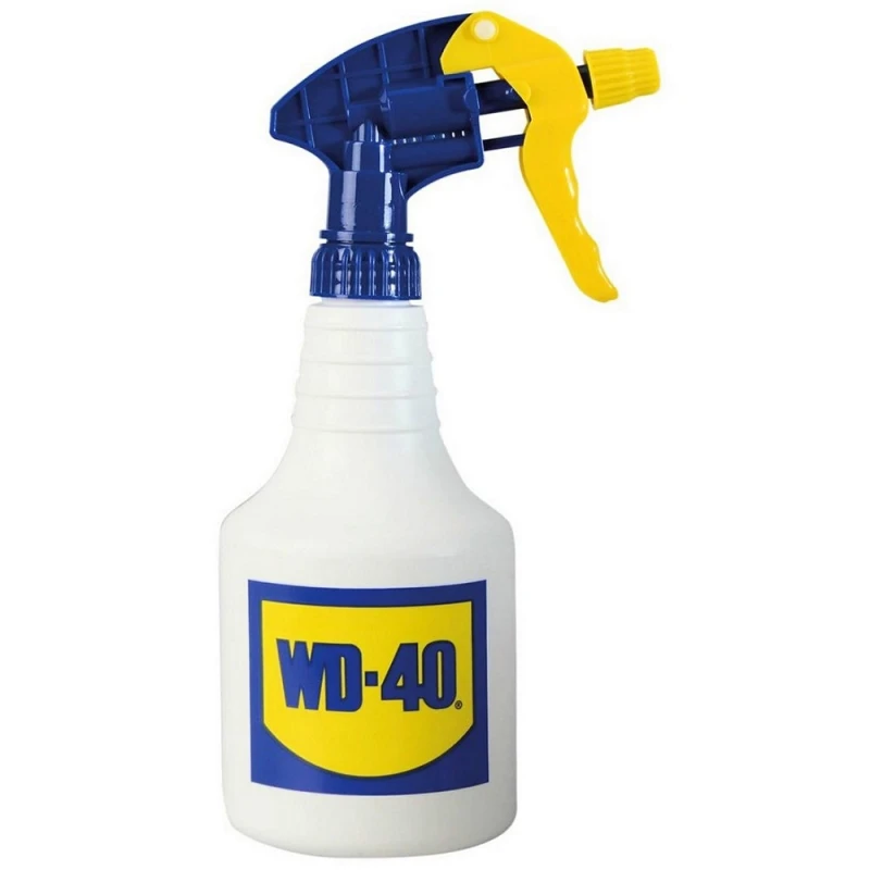 WD-40 spray bottle featuring a blue and yellow adjustable nozzle for controlled application