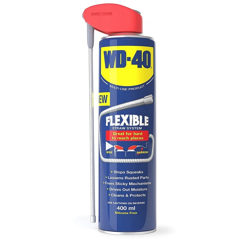 WD40 Multi-Use Smart Flexible Straw Maintenance Aerosol 400ml can with flexible straw attachment.