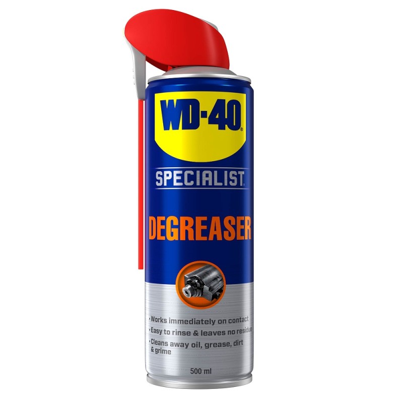 WD40 Specialist Industrial Strength Degreaser Spray 500ml can with red nozzle.