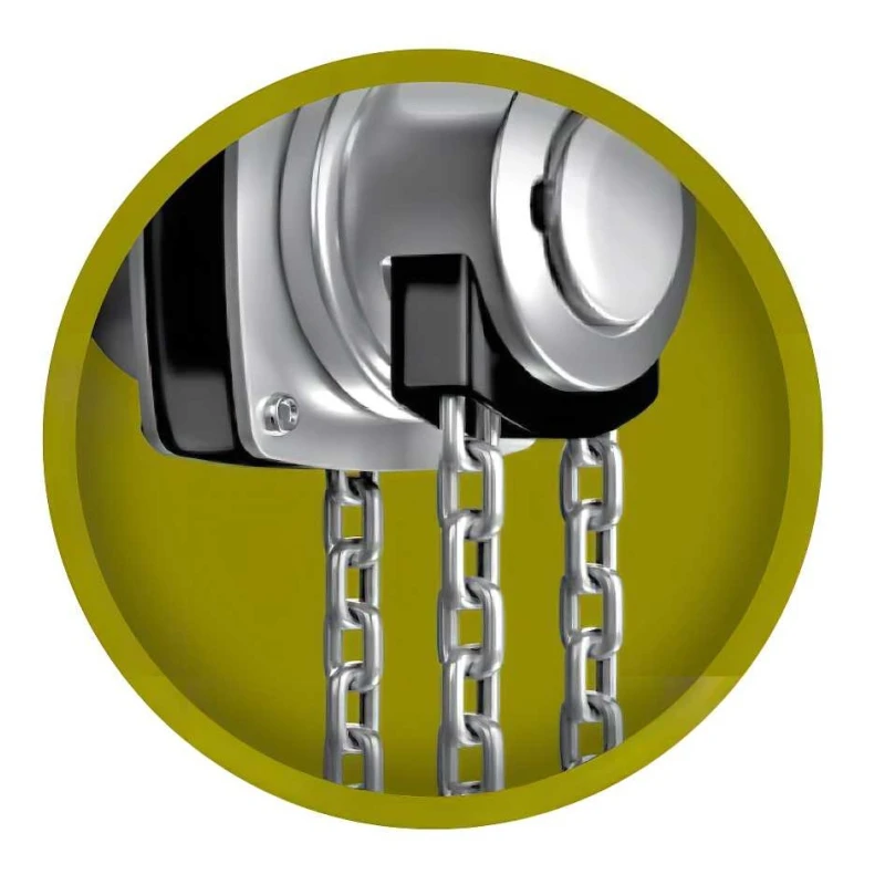 Close-up of a metal chain and gear mechanism with a yellow background.