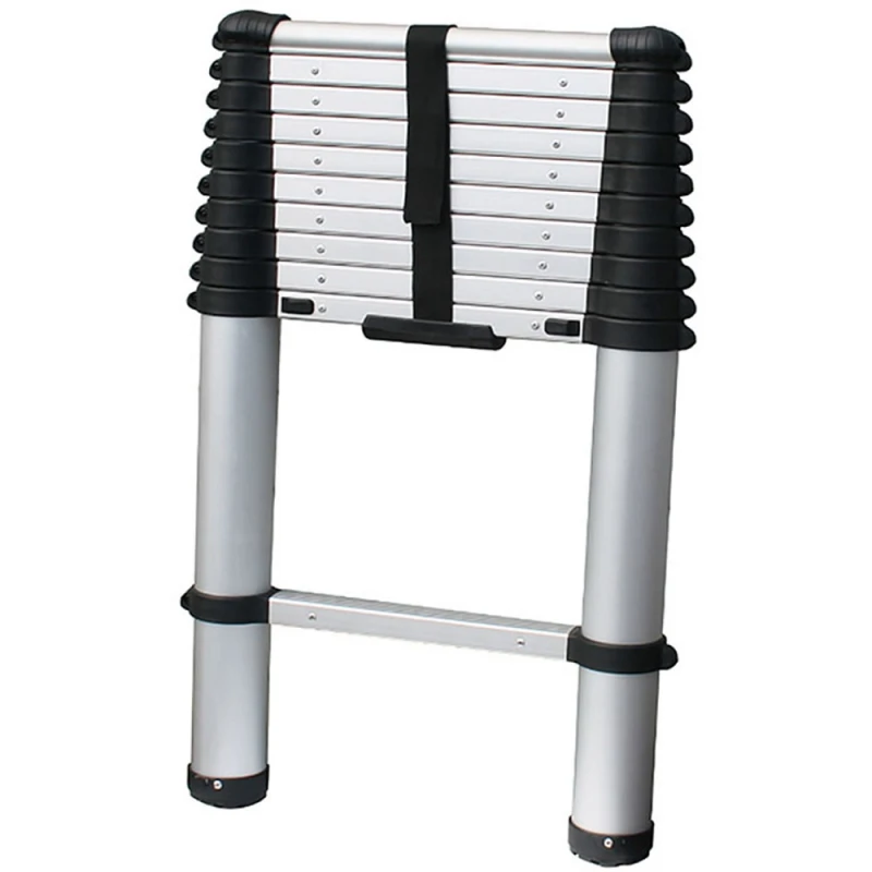 Compact folded Zarges 2.9m telescopic ladder with black and silver design.