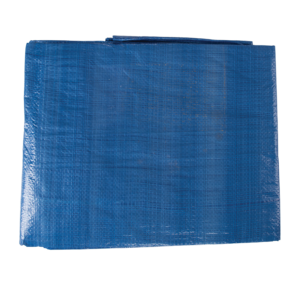 Folded blue tarpaulin sheet suitable for weather protection or covering items