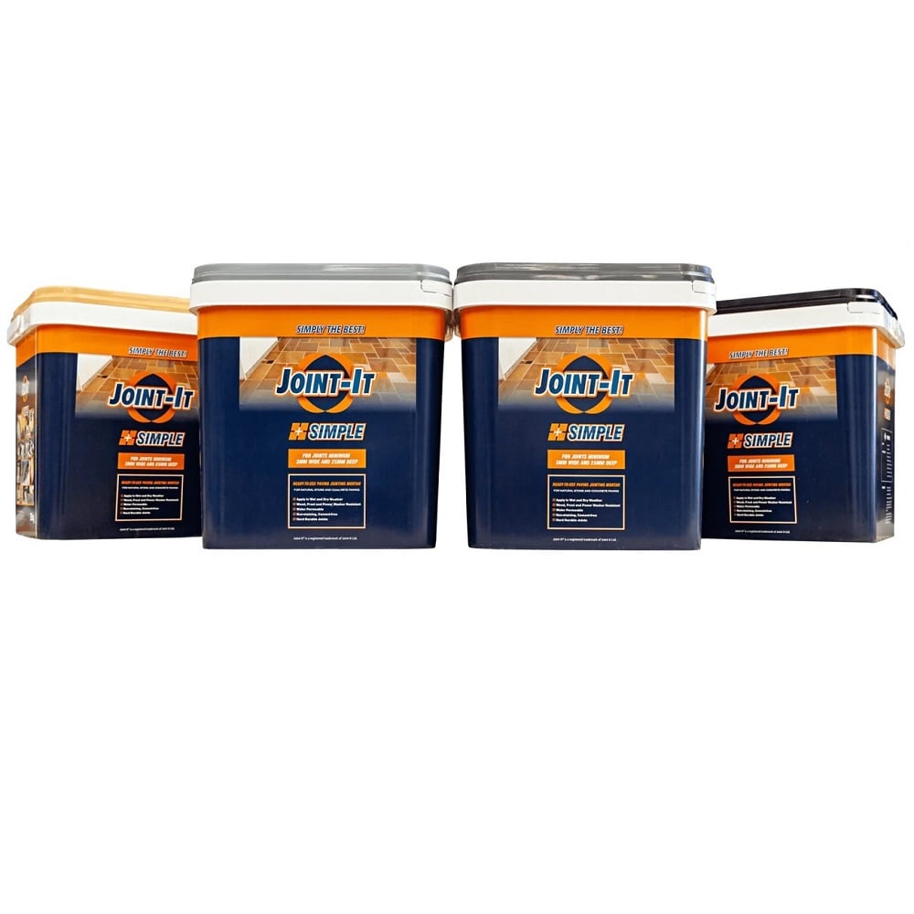 Four containers of Joint-It Simple paving jointing compound