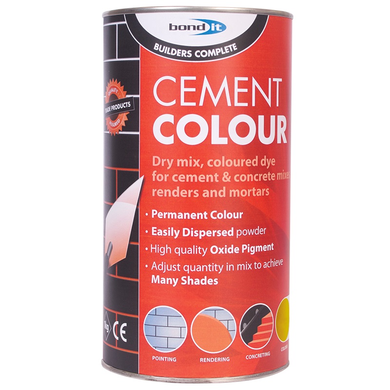 Yellow powdered pigment for colouring mortar, render, or concrete