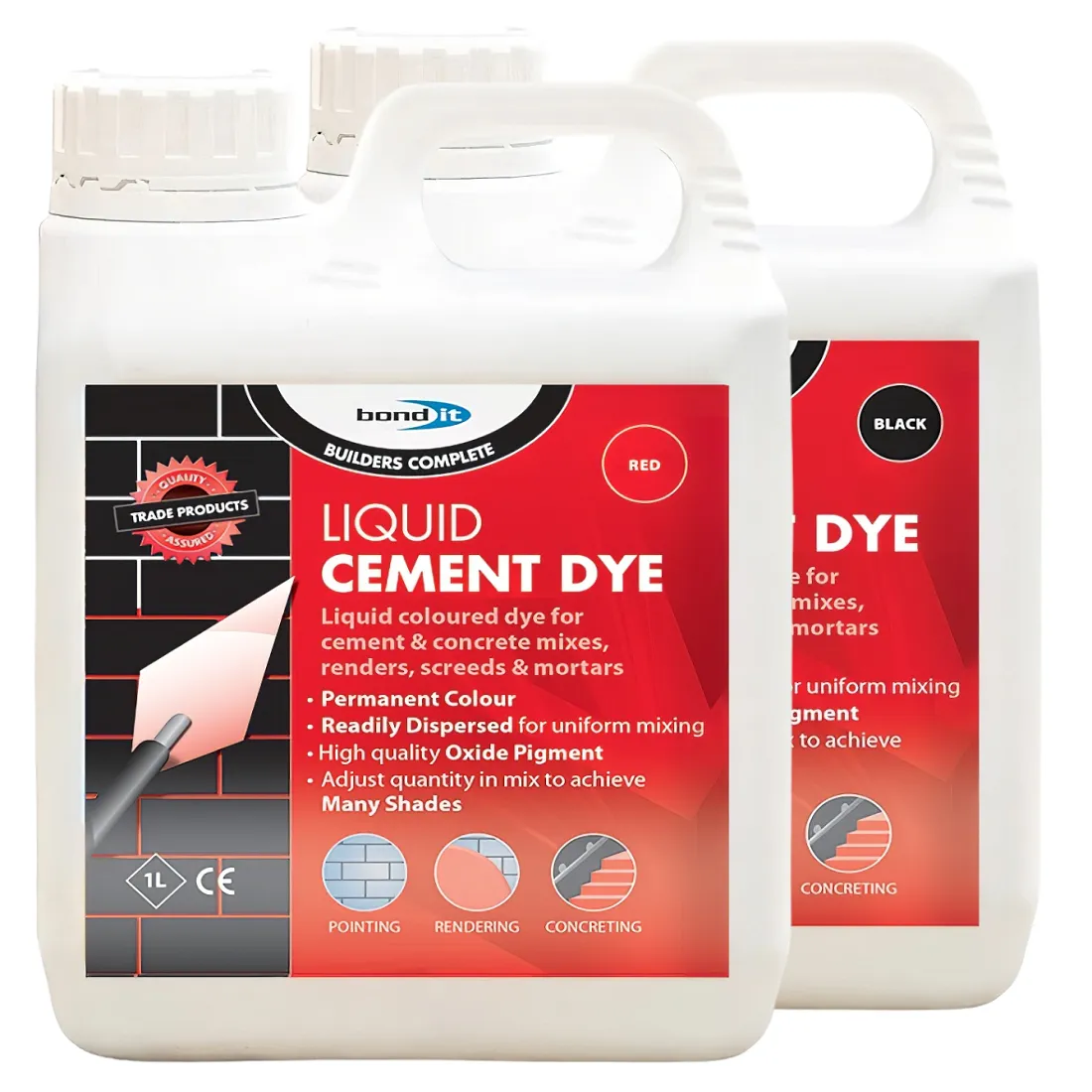 Liquid Cement Dye in Red and Black Containers Bond It – Liquid Cement Dye Mortar Tone Colouring – RED, 1 Litre (BDH066R)