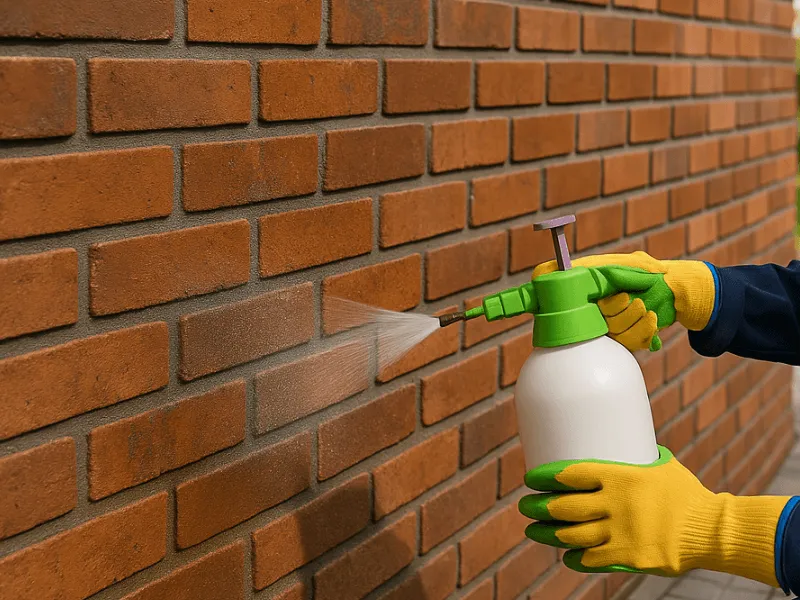 Applying treatment to a brick wall using a sprayer Building and Structural Treatments