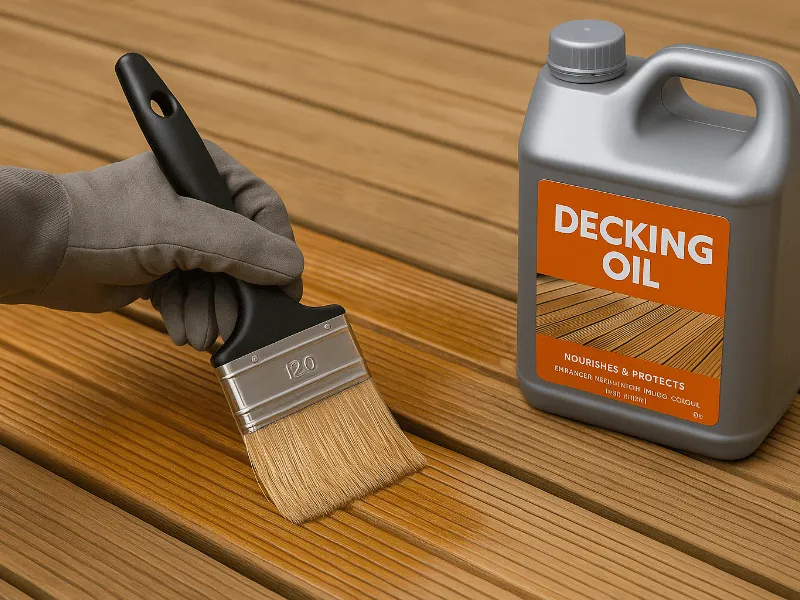 Wood treatment with decking oil and brush Decking Care and Maintenance
