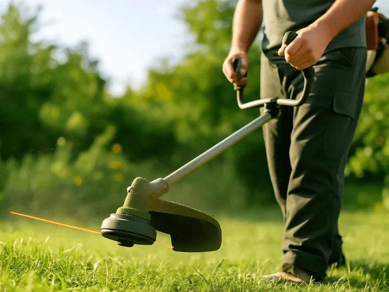 Man trimming grass with a garden tool Garden Care and Maintenance