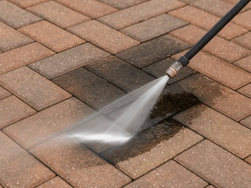 Cleaning bricks with high-pressure water Path Patio and Driveway