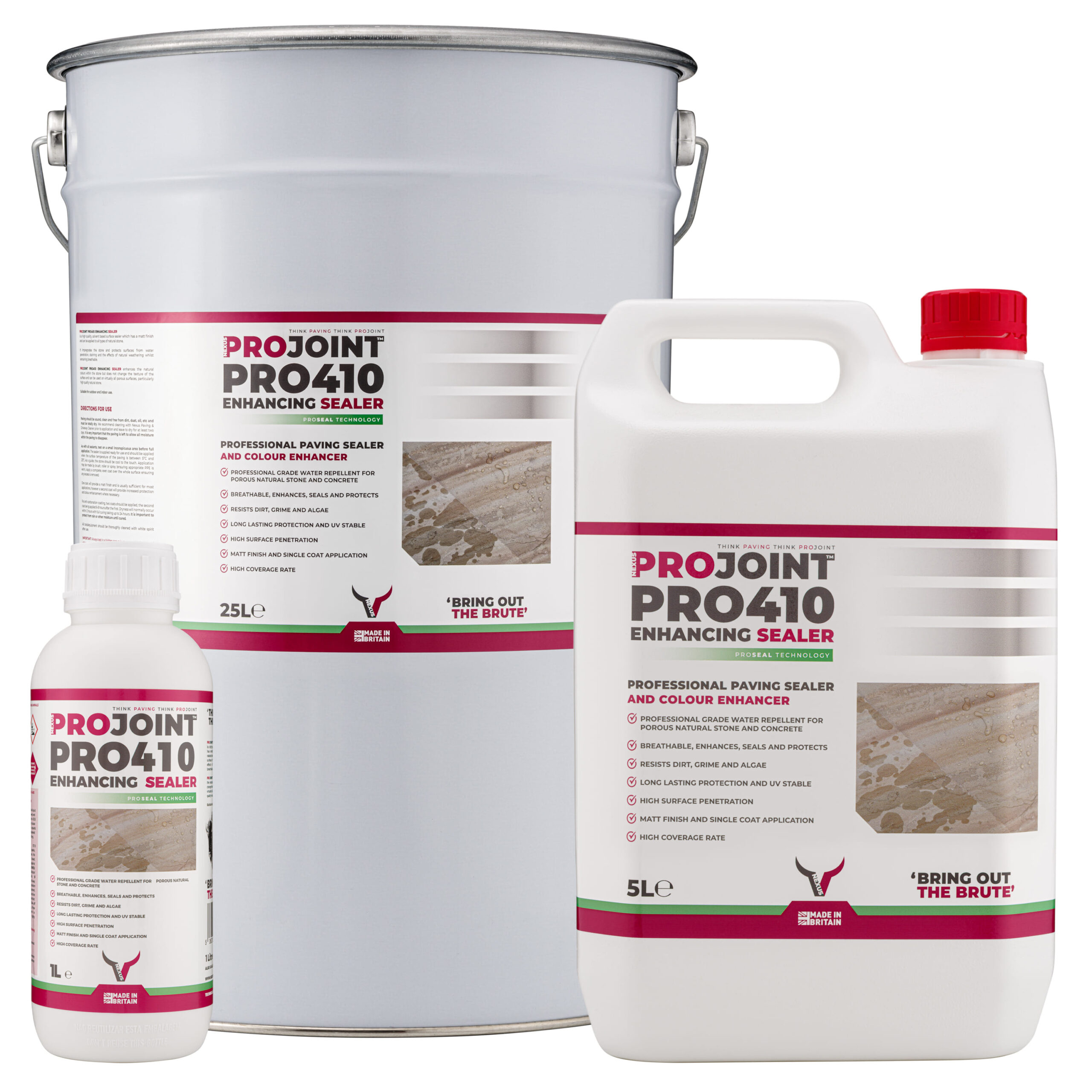 ProJoint Pro-410 Enhancing Paving Sealer - 1, 5, & 25 Litre Grouped