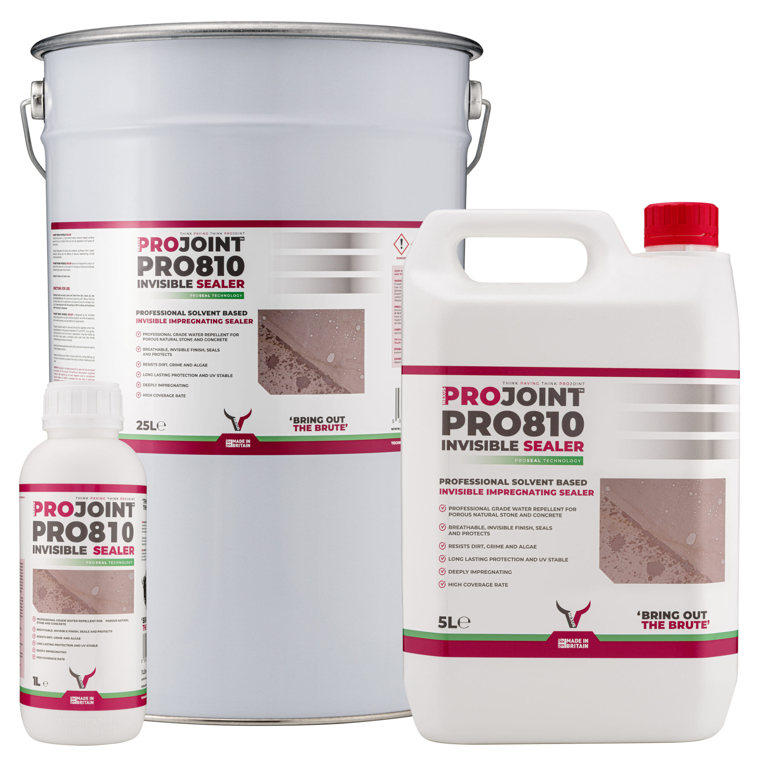 ProJoint Pro-810 Invisible Solvent Based Paving Sealer - 1, 5, & 25 Litre Grouped