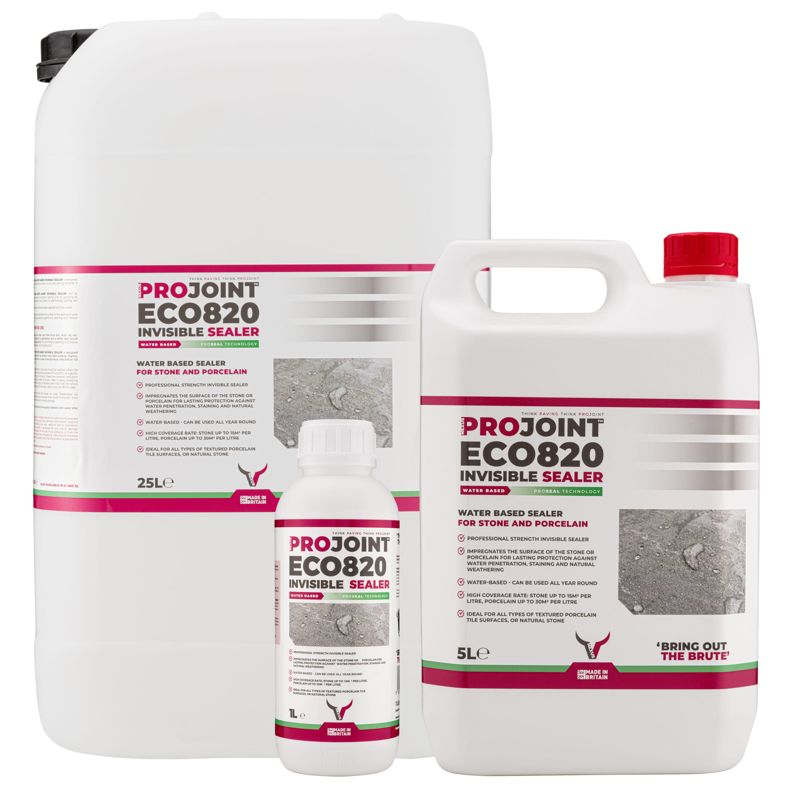 ProJoint Pro-820 Eco Invisible Paving Sealer - 1, 5, & 25 Litre Grouped