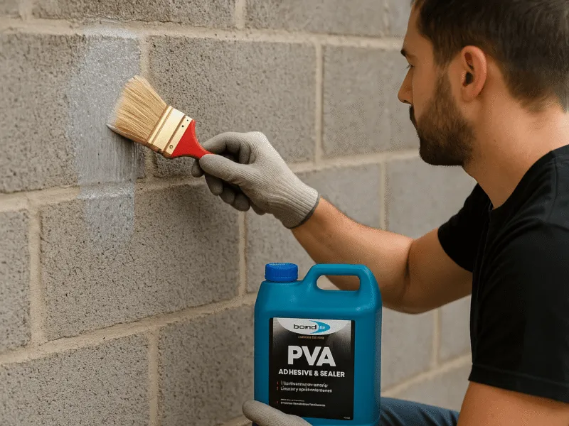 Applying Bond It PVA sealer with a brush to prep a masonry wall for rendering PVA SBR Sealer Adhesive and Admixtures