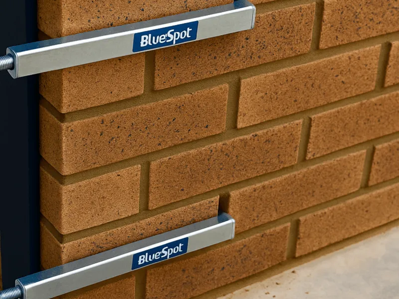 Bricklaying profile clamps securing corner structure – building tools in use Building Tools Products