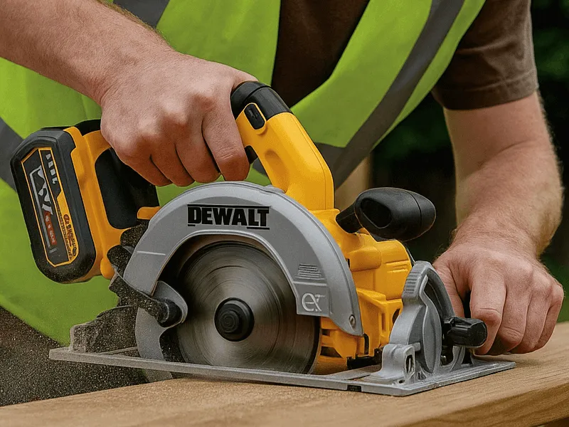 Construction worker using a DeWalt Cordless FLEXVOLT tool for outdoor trimming Cordless Dewalt FLEXVOLT Tools
