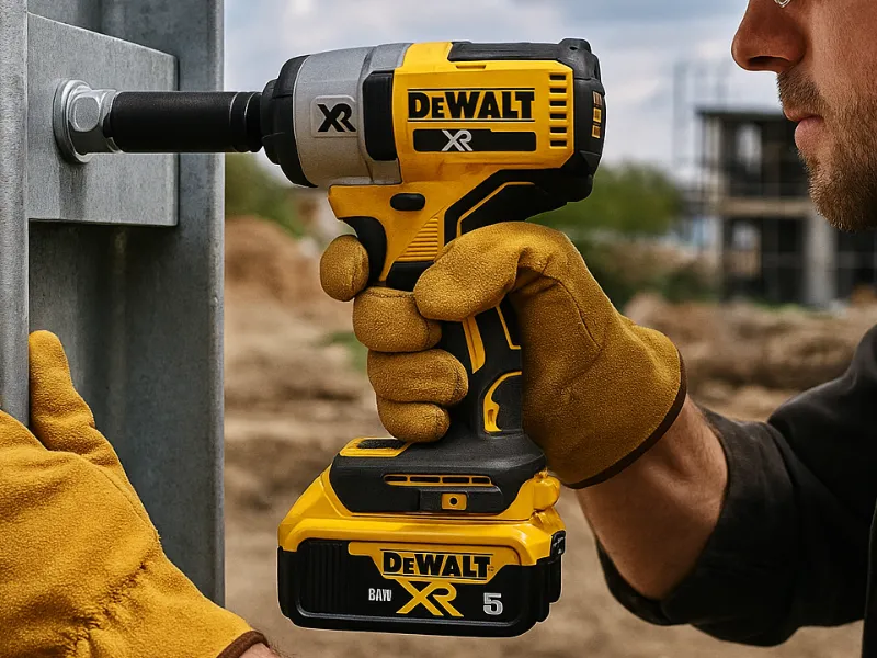 DeWalt XR cordless drill in action on a construction site DeWalt XR Tools
