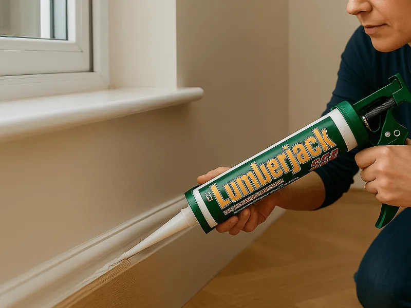 Applying Everbuild Lumberjack 550 adhesive to interior woodwork in a domestic setting Adhesives