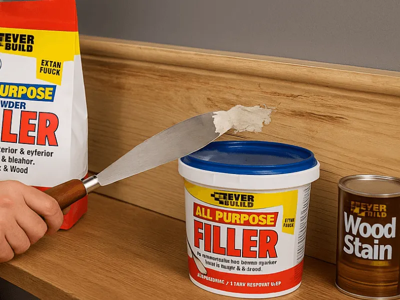 Repairing timber trim with Everbuild filler during a home improvement task using fillers and decorating products Fillers & Decorating