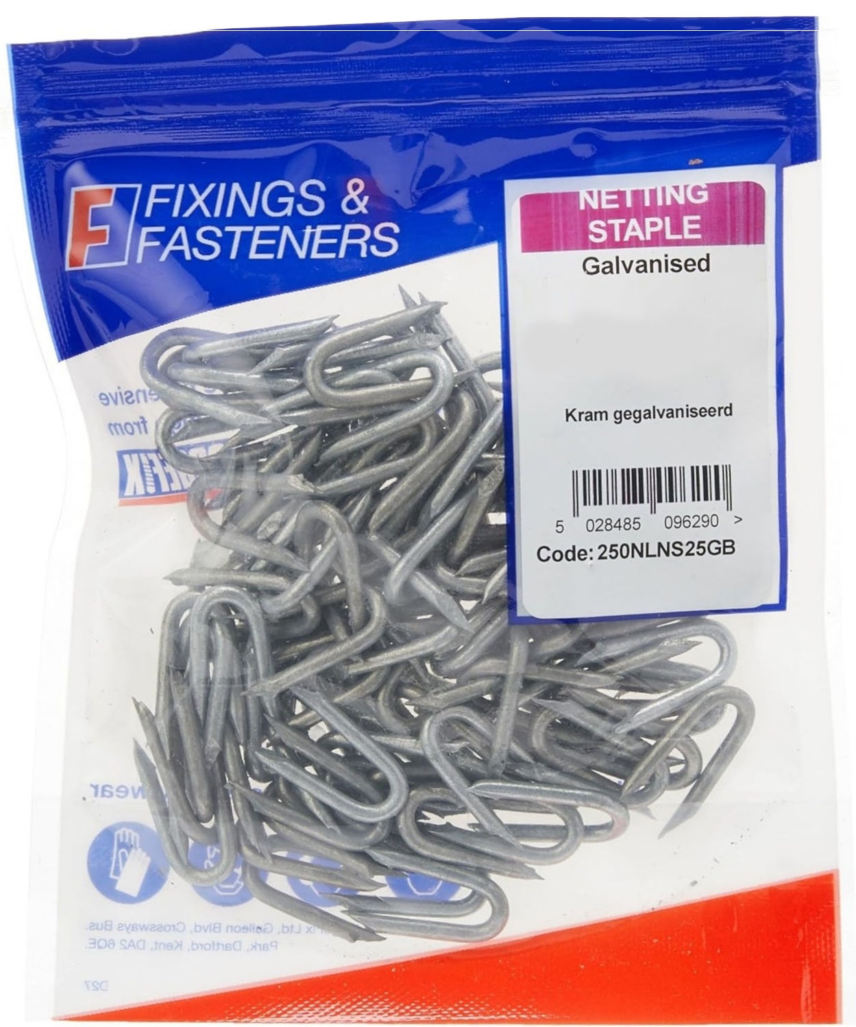 galvanised U-shaped wire netting staples, 15mm 20mm 25mm 30mm and 40mm in size pacakging