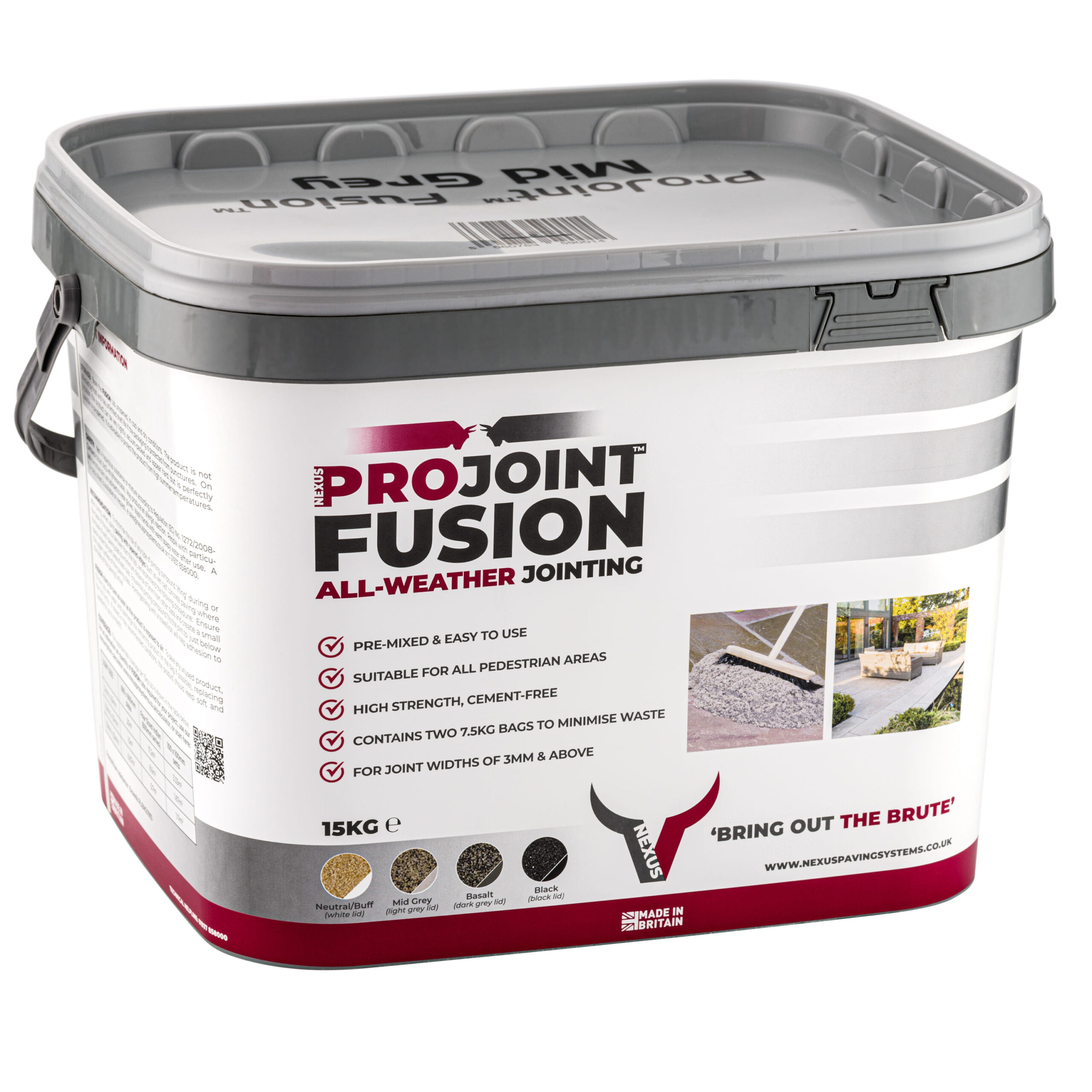 Projoint Fusion All-Weather Paving Jointing Compound - MID-GREY, 15kg - Side View