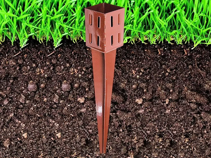 Brown Ground Spike for Fence Post Support in Garden Soil Fence Post Spikes and Shoes