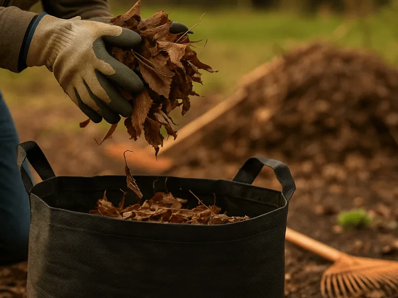 Garden waste composting with heavy-duty rubbish sack during seasonal leaf collection Garden Waste Bags, Buckets and Handling Products