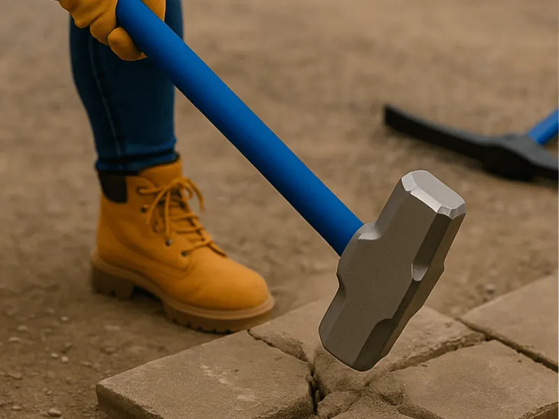 Breaking paving slab using Blue Spot sledgehammer and pick axe on site Hammer Sledge Hammers Pick Axes